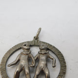 Sterling Silver Twins of Gemini Large Charm Pendant Vintage c1970