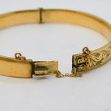 9ct Yellow Gold on Metal Core Floral Cuff Bangle Bracelet Antique c1920s