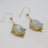 Pair of Sterling Silver Cabochon Moonstone Long Dangly Earrings Vintage c1970