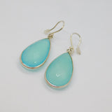 Pair of Sterling Silver Aqua Chalcedony Peardrop Hook Earrings Modern c2000