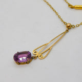 Art Deco 9ct Gold & Rolled Gold Amethyst Set Pendant Necklace Antique
