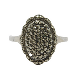 Sterling Silver Art Deco Marcasite Set Oval Dress Ring Antique c1930 Size N 1/2