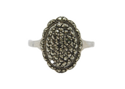 Sterling Silver Art Deco Marcasite Set Oval Dress Ring Antique c1930 Size N 1/2
