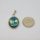 Sterling Silver Abalone Set Oval Drop Studio Style Charm Pendant Vintage c1970