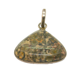 Sterling Silver Organic Shape Green/Brown Jasper Charm Pendant Vintage c1970s