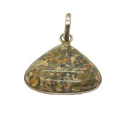 Sterling Silver Organic Shape Green/Brown Jasper Charm Pendant Vintage c1970s