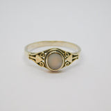 Sterling Silver Mother Of Pearl Oval Dress Band Ring Vintage c1970 Size Q 1/2
