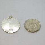 Sterling Silver Patterned Edge Round St Christopher Travel Pendant Vintage c1970