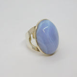 Sterling Silver Blue Lace Agate Chunky Statement Open Ring Vintage 1972 Size M