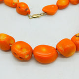 9ct Gold Clasp Pressed Amber Beaded Necklace Antique c1890 Victorian