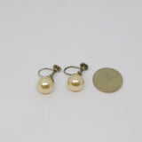 Pair of Sterling Silver Stud Ivory Round Pearl Screw Back Earrings Vintage c1970