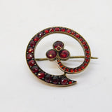 Austro-Hungarian Rolled Gold & Garnet Set Shamrock Brooch Pin Antique