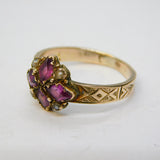 Victorian 9ct Yellow Gold, Pink Topaz & Seed Pearl Floral Ring Antique c1860s