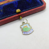 Sterling Silver and Enamel Castleton Travel Shield Charm Pendant Vintage c1970
