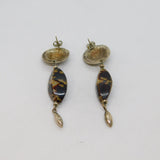 Pair of Sterling Silver Floral Disc & Cowrie Shell Studio Earrings Vintage c1970