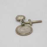 Victorian Sterling Silver Threepence, Cross & Heart Charm Pendant Antique 1898