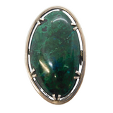 Studio Sterling Silver Mounted Green Quartz Brooch Pin Vintage c1970s