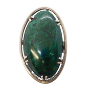 Studio Sterling Silver Mounted Green Quartz Brooch Pin Vintage c1970s