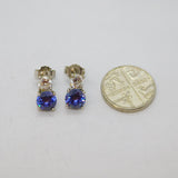 Pair of Sterling Silver Purple & White Crystal Stud Earrings Modern c1990
