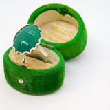 Sterling Silver Natural Green Stone Set Adjustable Ring Vintage c1970 Size O
