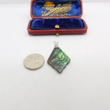 Sterling Silver Abalone Diamond Shape Charm Pendant Vintage c1970