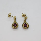 Pair of Sterling Silver Faceted Garnet Peardrop Stud Drop Earrings Vintage c1970