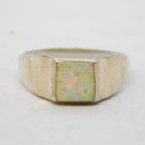 Sterling Silver & White Opal Set Signet Ring Vintage c1990s