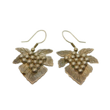 Pair of Sterling Silver Vine Leaf & Grapes Studio Drop Earrings Modern c1994