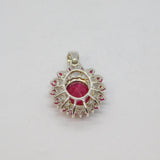 Sterling Silver Multi-Stone Ruby & White Sapphire Cluster Pendant Modern c1990s
