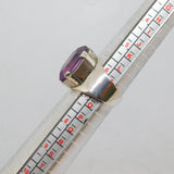 Sterling Silver Modernist Large Faceted Amethyst Dress Ring Vintage c1970 Size N