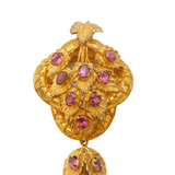 Victorian Pinchbeck & Almandine Garnet Floral Chased Drop Pendant Antique