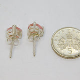 Pair of Sterling Silver Pink Paste Heart Stud Earrings Vintage c1970