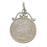 Queen Victorian Sterling Silver 1887 Shilling Coin Fob Pendant Antique