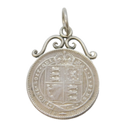 Queen Victorian Sterling Silver 1887 Shilling Coin Fob Pendant Antique
