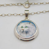 Sterling Silver Enamel White Cat Kitten Victorian Style Pendant Necklace Vintage