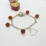 Sterling Silver Curb Link Charm Bracelet with Citrine Drop Charms Vintage c1970