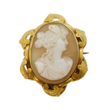 Victorian Gold Plated Floral Pattern Shell Cameo Brooch Antique c1880s
