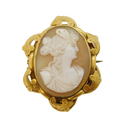 Victorian Gold Plated Floral Pattern Shell Cameo Brooch Antique c1880s