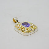 Sterling Silver Faceted Amethyst Eastern Style Charm Pendant Modern c1990s