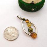 Sterling Silver Multi-Coloured Amber Charm Pendant Vintage c1970