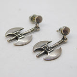 Sterling Silver Battle Axe Form Stud Drop Earrings Vintage c2000s