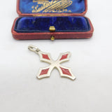 Sterling Silver & Red Enamel Set Cross Pendant Vintage 1990 Sheffield