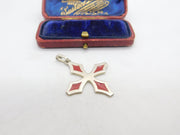 Sterling Silver & Red Enamel Set Cross Pendant Vintage 1990 Sheffield