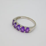 Sterling Silver 5 Faceted Amethyst Half Eternity Band Ring Modern c1990 Size P