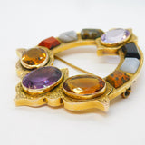 Scottish Victorian Large 9ct Gold, Agate, Citrine, Amethyst Kilt Brooch Antique