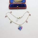 Sterling Silver Charm Bracelet with Colourful Glass Beads & Leaf c1980 Vintage