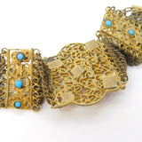 19th Century Austro-Hungarian Gilt Metal & Turquoise Mesh Bracelet Antique