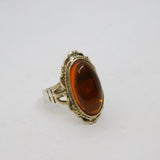 Sterling Silver Baltic Amber Oval Studio Dress Ring Vintage c1970 Size N