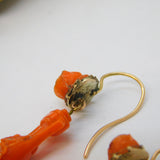 Georgian Boxed 14ct Gold, Carved Coral Flower & Urn Drop Earrings Antique