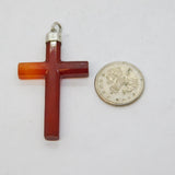 Victorian Sterling Silver Mounted Red Agate Cross Pendant Antique c1880s